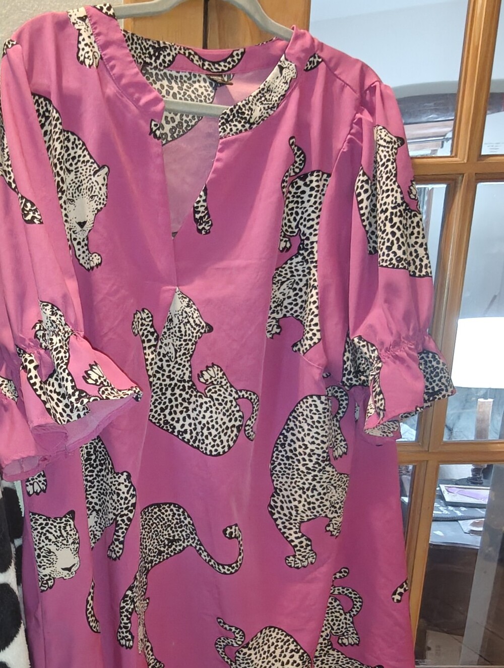 SHEIN Pink Mini Dress with Black & White Leopard Print